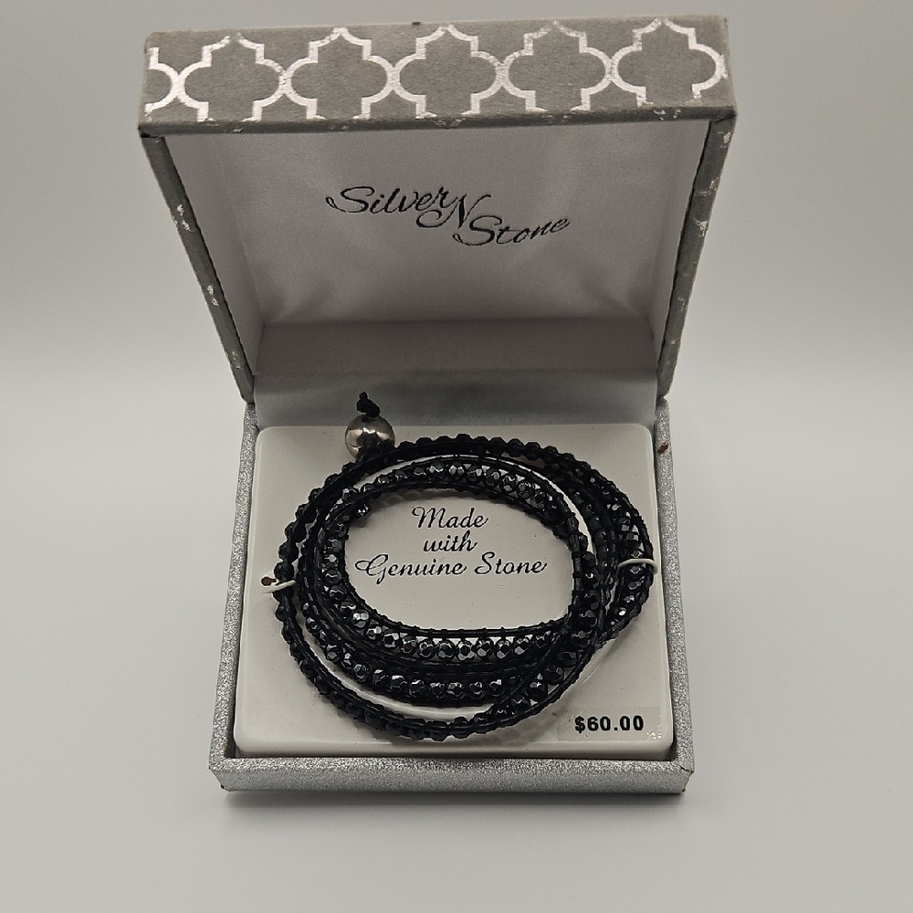 Silver Stone Black Beaded Bracelet Or Necklace, Versatility